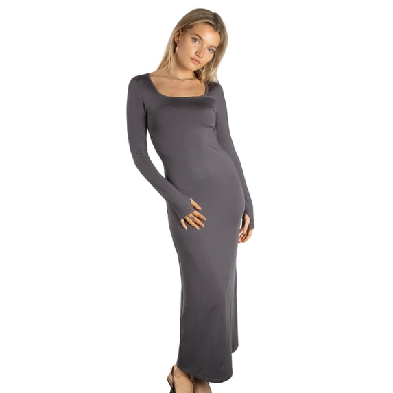 DARING DIVA Women's Stylish Long Sleeve Square Neck Maxi Bodycorn Dress XS Grey
