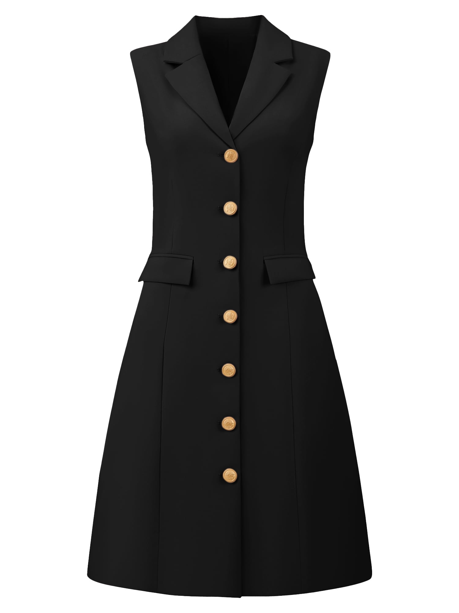 DARING DIVA Women's A-Line Stylish Midi Dress with Button Down and Lapel Collar L Black