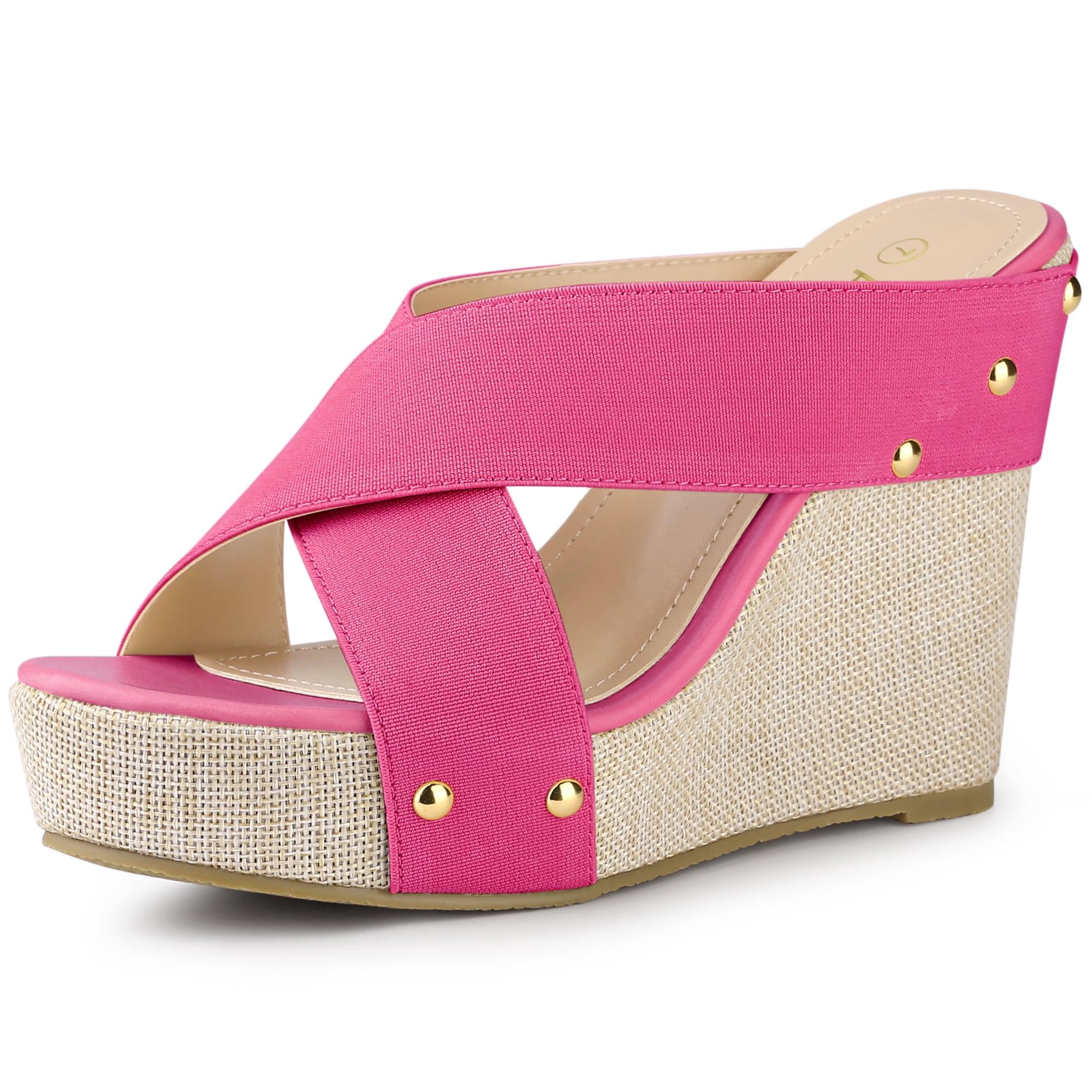 DARING DIVA Women's Stylish Open Toe Linen Platform Slide Wedge Sandals Pink 7.5