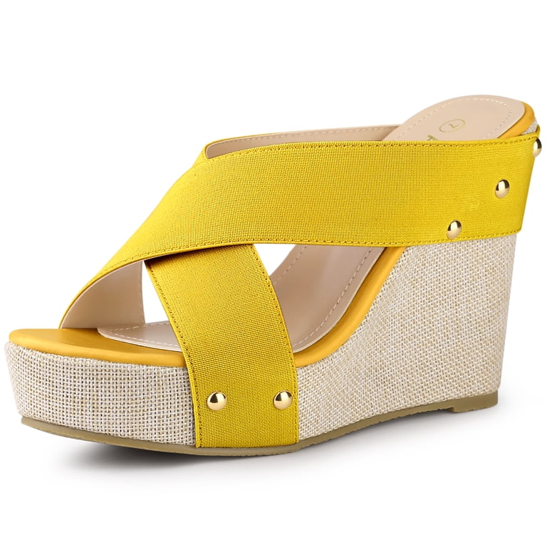 YELLO イエロ OCHER PLATFORM SANDALS Mサイズ DARING DIVA Women's Stylish Open Toe Linen Platform Slide Wedge