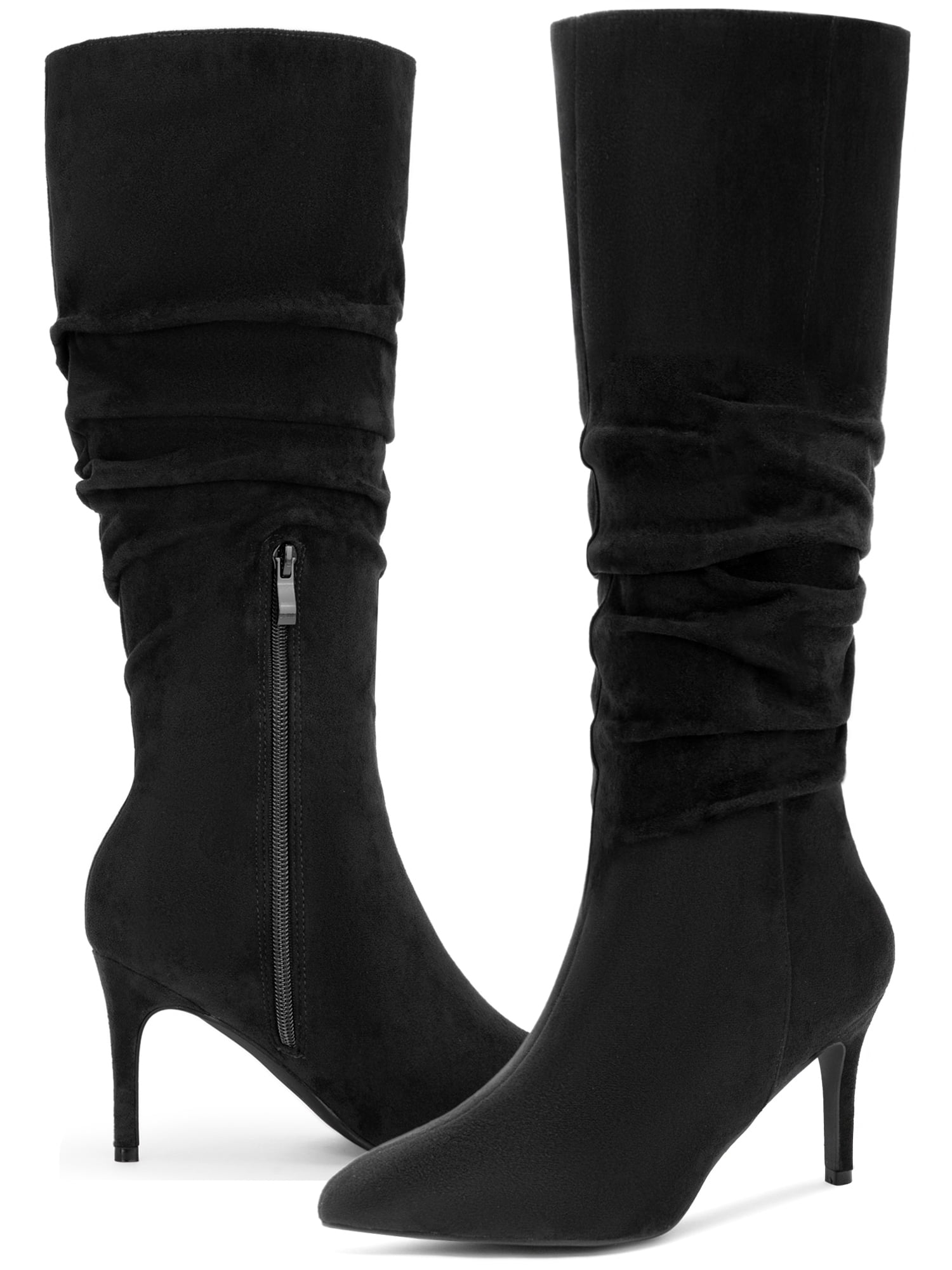 DARING DIVA Women's Stylish Pointed Toe Slouched Stiletto Heels Boots Black 9