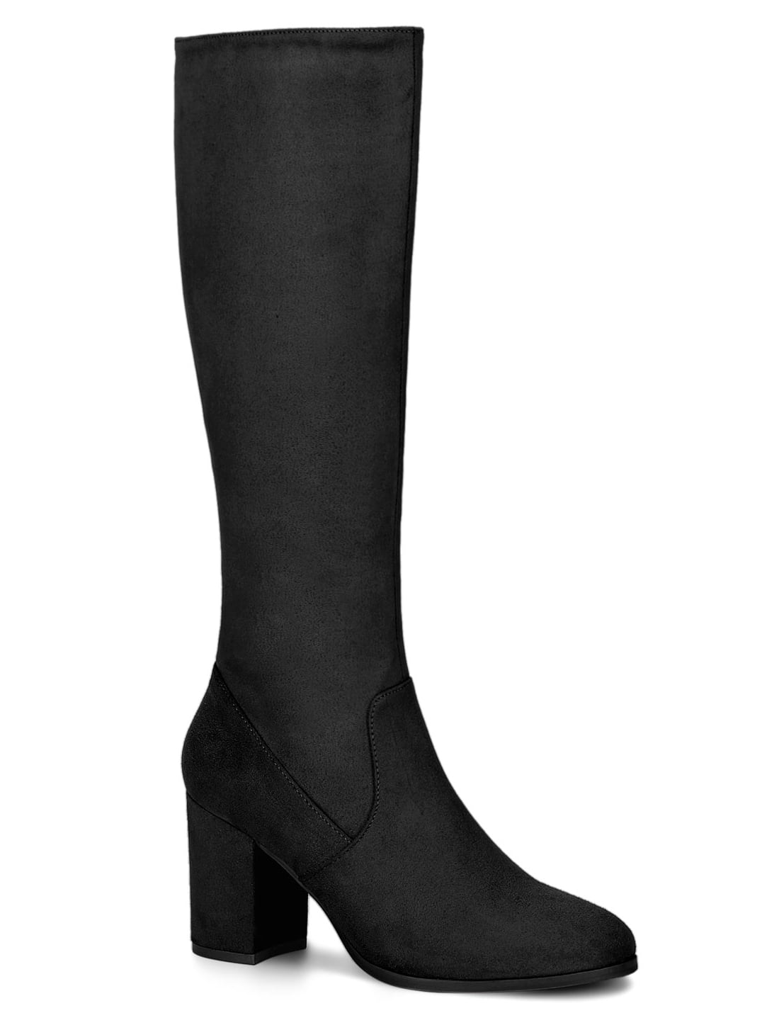 DARING DIVA Women's Stylish Side Zipper Chunky Heel Knee High Boots Black 6