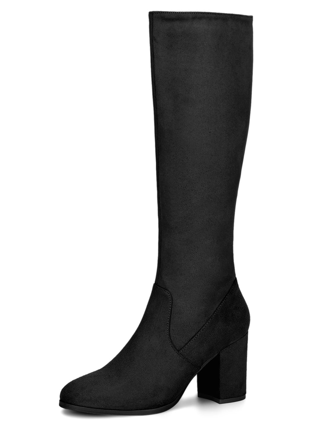 DARING DIVA Women's Stylish Side Zipper Chunky Heel Knee High Boots Black 7.5