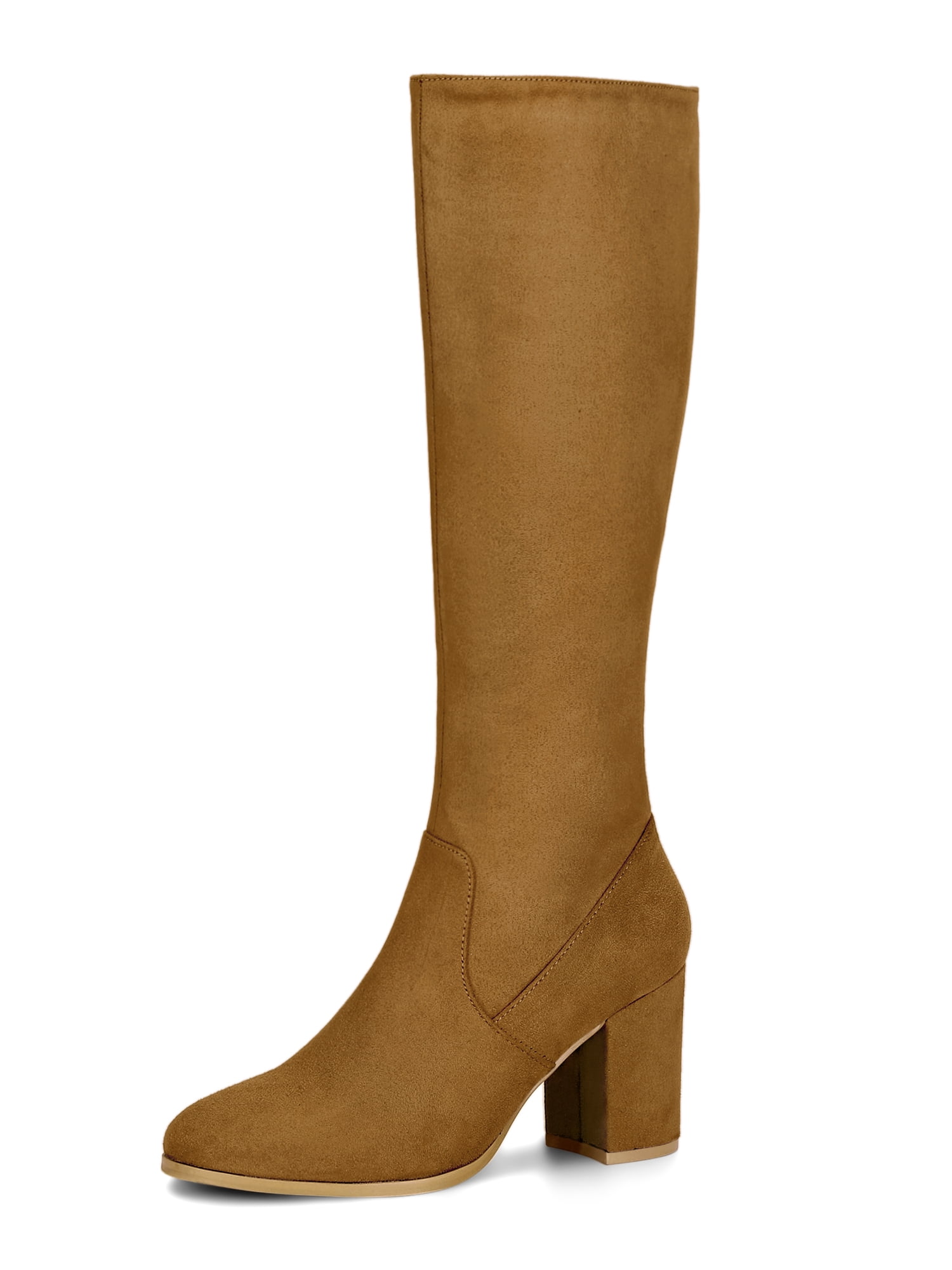 DARING DIVA Women's Stylish Side Zipper Chunky Heel Knee High Boots Brown 6.5