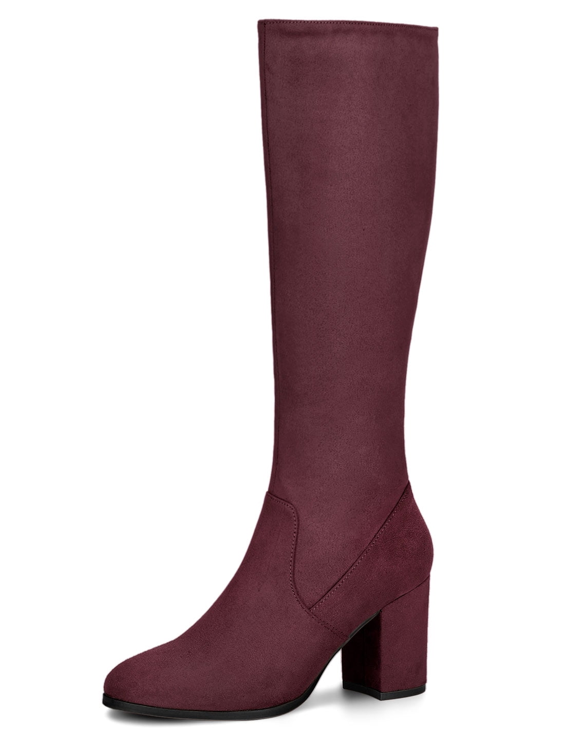 DARING DIVA Women's Stylish Side Zipper Chunky Heel Knee High Boots Burgundy 6.5