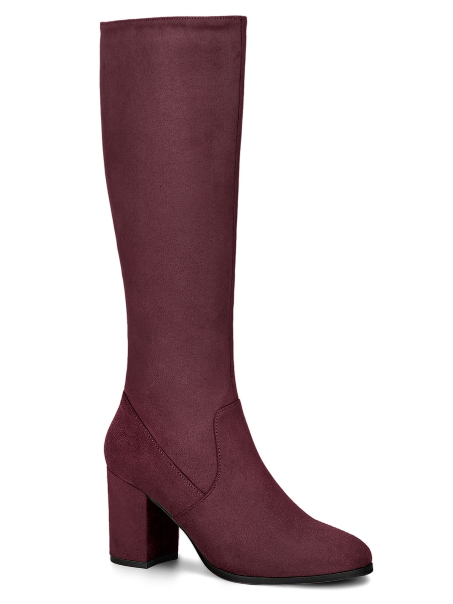 DARING DIVA Women's Stylish Side Zipper Chunky Heel Knee High Boots Burgundy 8.5
