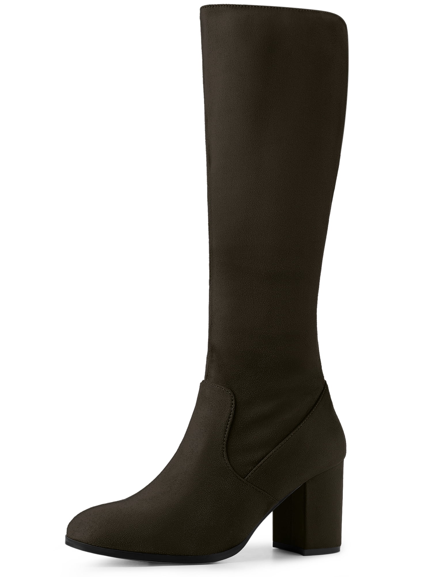 DARING DIVA Women's Stylish Side Zipper Chunky Heel Knee High Boots Dark Coffee 5.5