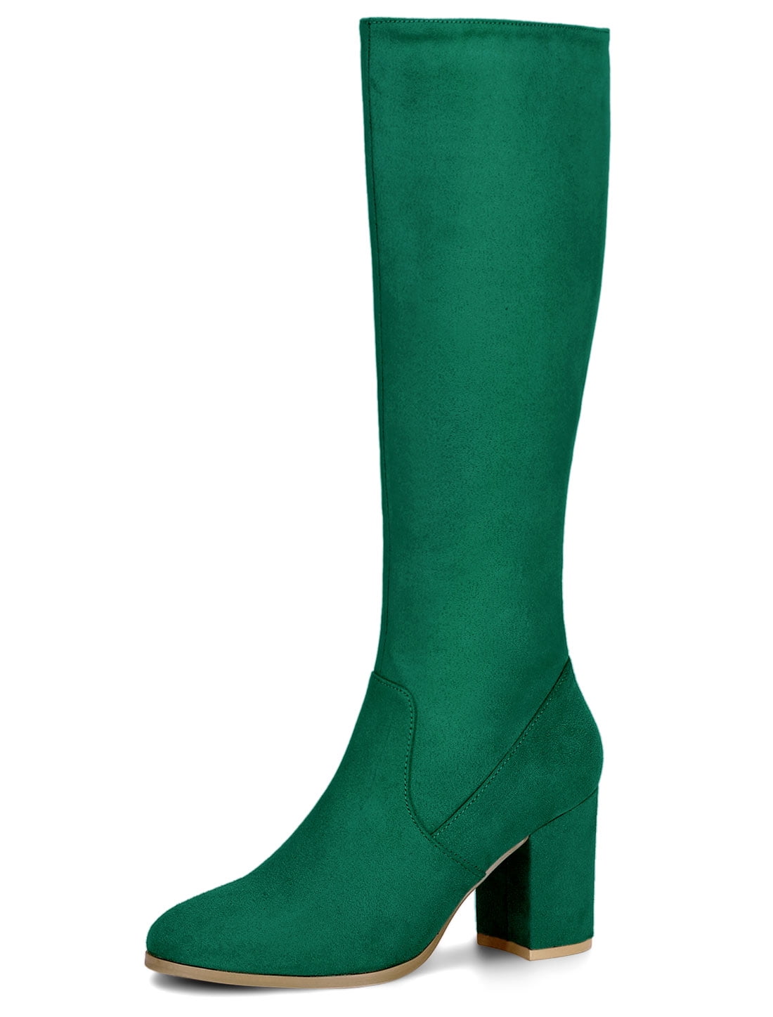 DARING DIVA Women's Stylish Side Zipper Chunky Heel Knee High Boots Emerald Green 6.5