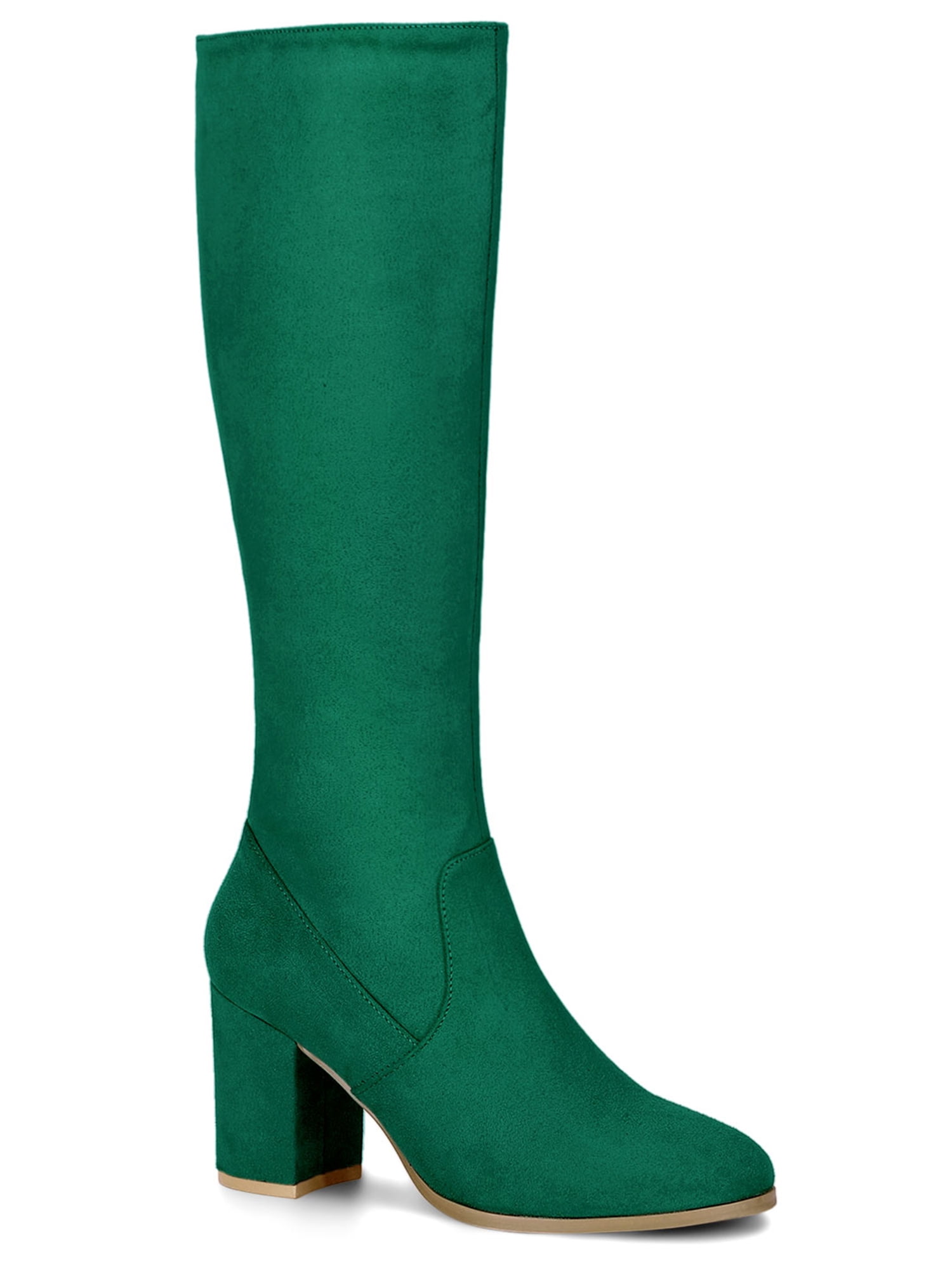 DARING DIVA Women's Stylish Side Zipper Chunky Heel Knee High Boots Emerald Green 8.5
