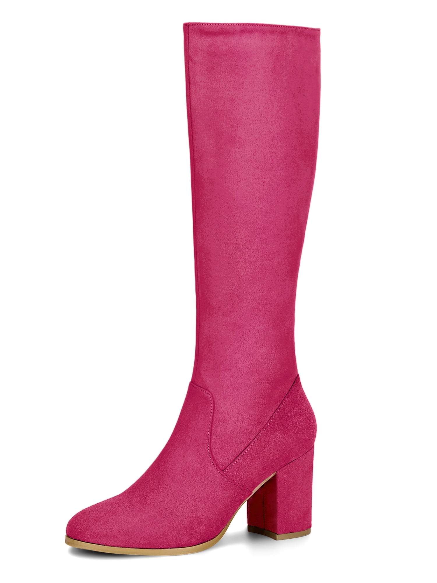 DARING DIVA Women's Stylish Side Zipper Chunky Heel Knee High Boots Hot Pink 6.5