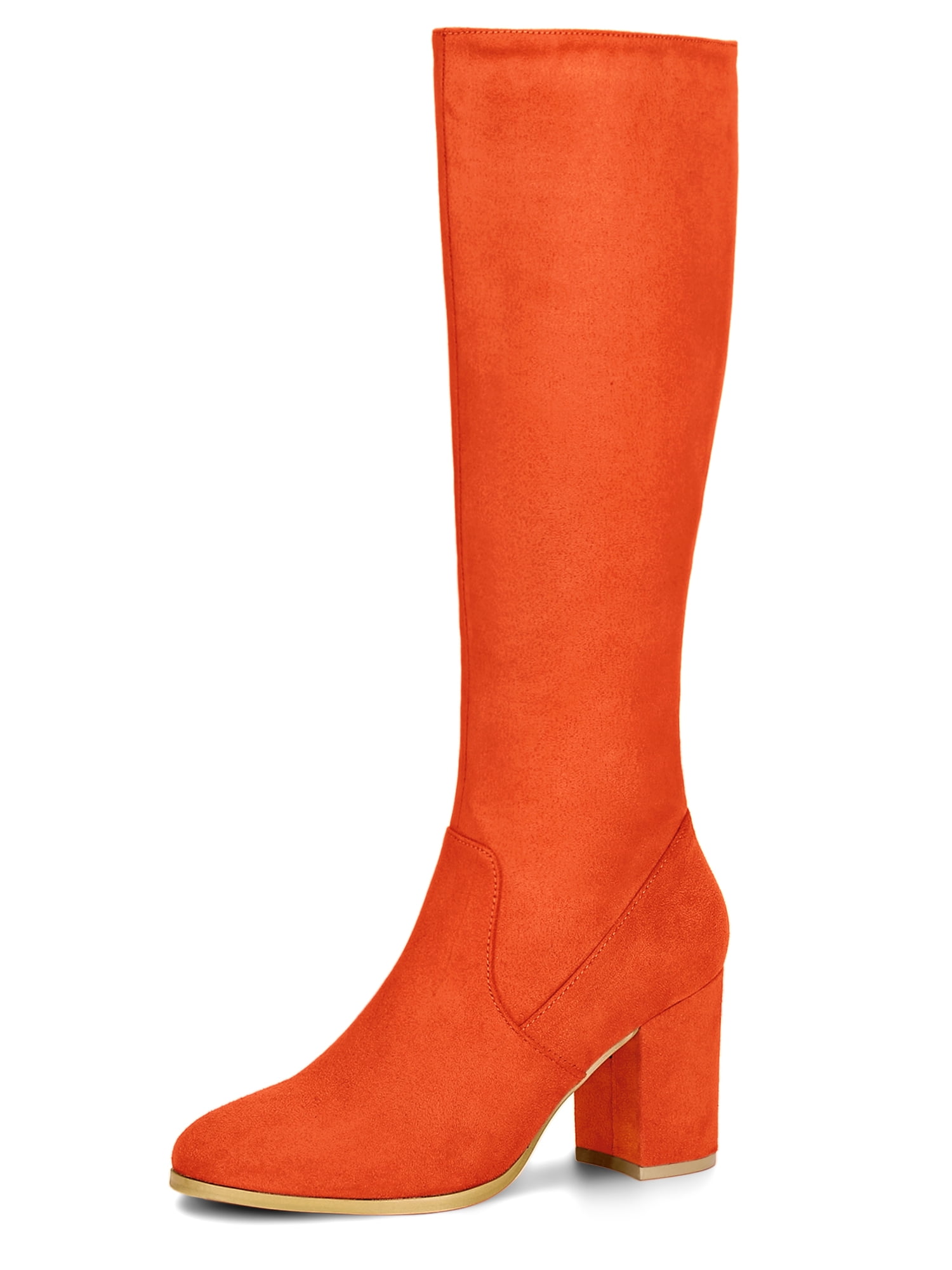DARING DIVA Women's Stylish Side Zipper Chunky Heel Knee High Boots Orange 10