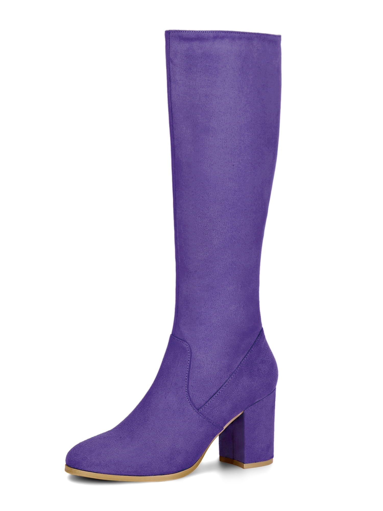 DARING DIVA Women's Stylish Side Zipper Chunky Heel Knee High Boots Purple 6.5