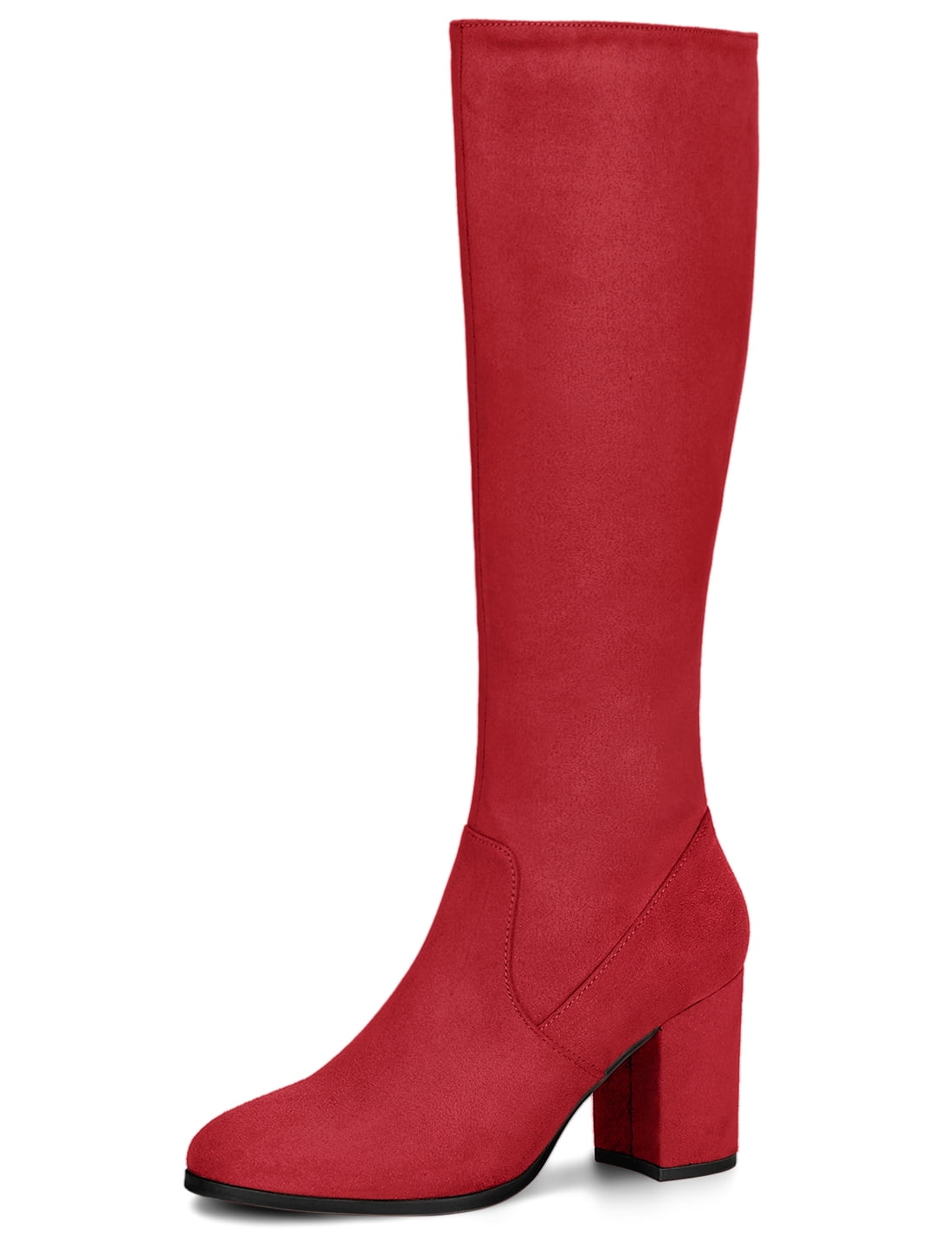 DARING DIVA Women's Stylish Side Zipper Chunky Heel Knee High Boots Red 6.5