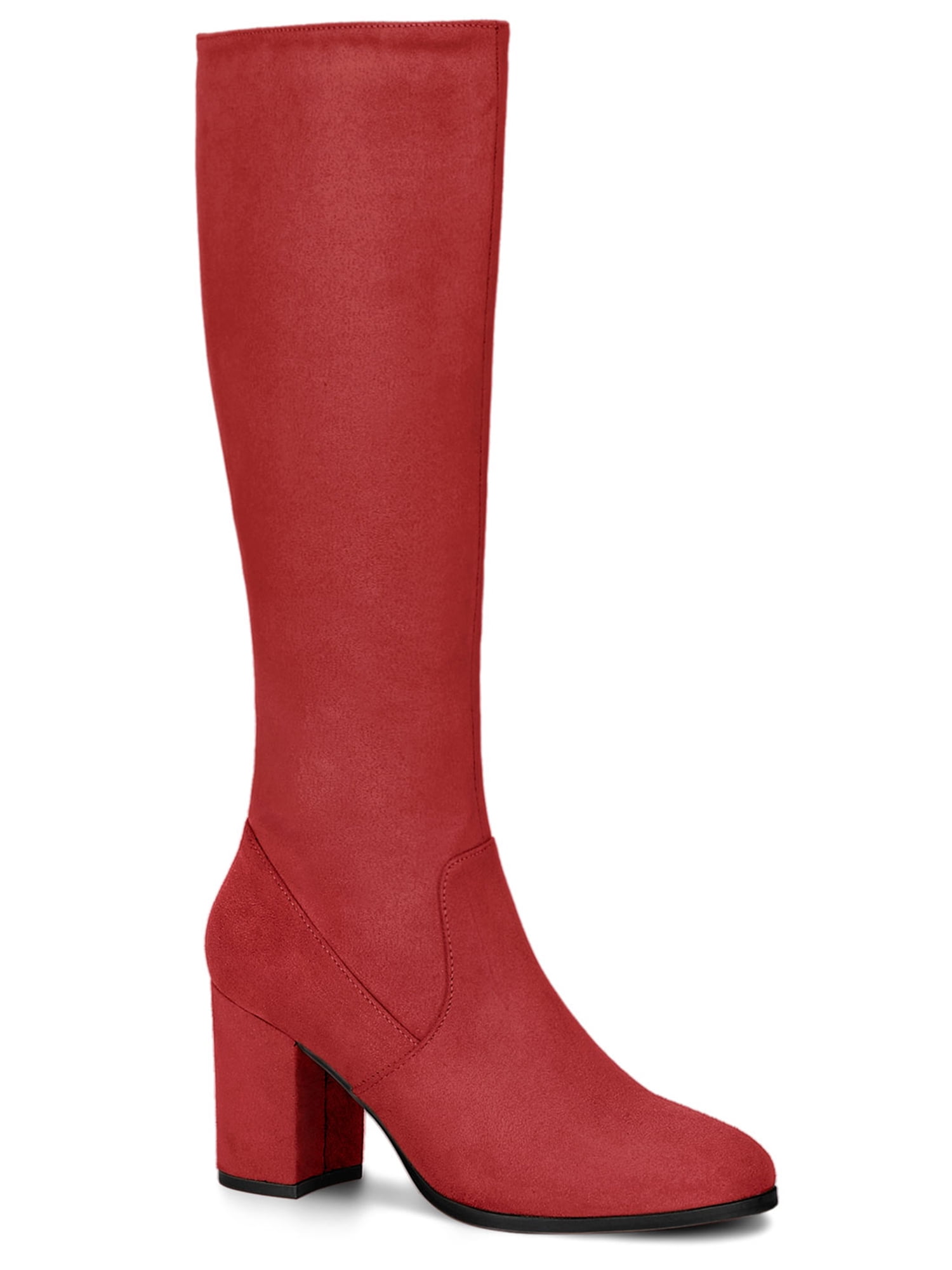DARING DIVA Women's Stylish Side Zipper Chunky Heel Knee High Boots Red 9.5