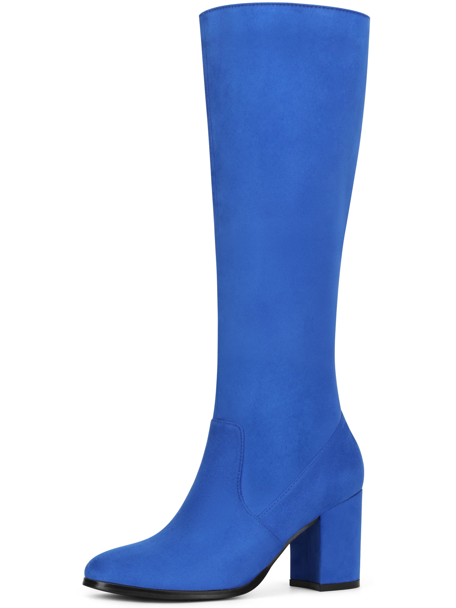 DARING DIVA Women's Stylish Side Zipper Chunky Heel Knee High Boots Royal Blue 7.5