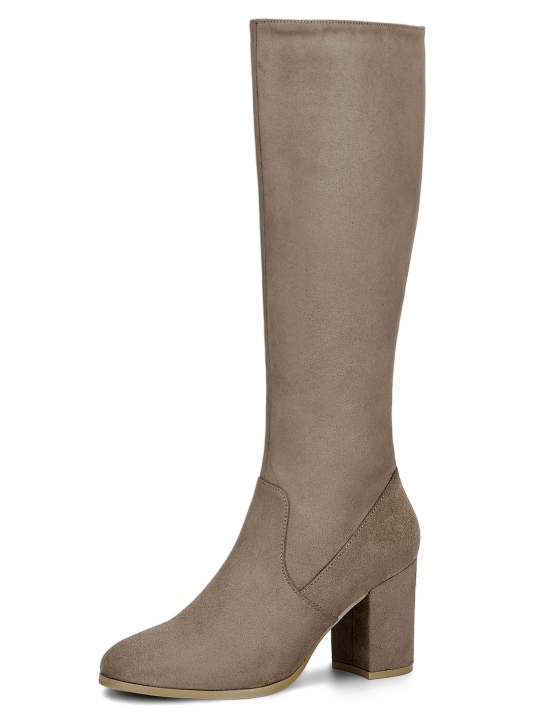 DARING DIVA Women's Stylish Side Zipper Chunky Heel Knee High Boots Taupe 6