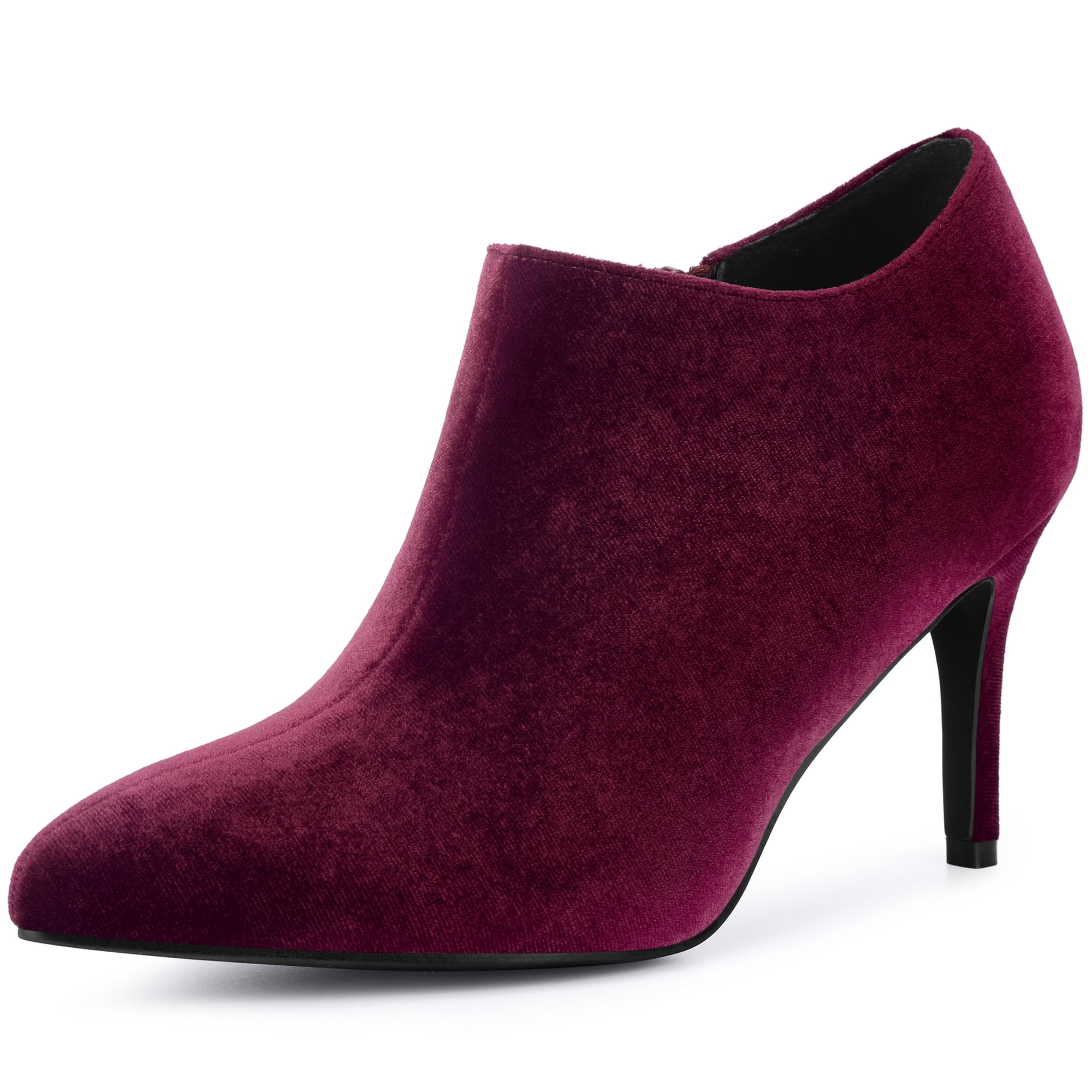 DARING DIVA Women's Stylish Velvet Pointy Toe Stiletto Heels Booties Burgundy US 7.5