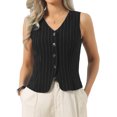 thumbnail image 1 of DARING DIVA Women's Stylish Vest Tops Linen Striped Business Waistcoat M Black, 1 of 7