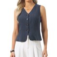 thumbnail image 1 of DARING DIVA Women's Stylish Vest Tops Linen Striped Business Waistcoat M Navy Blue, 1 of 7