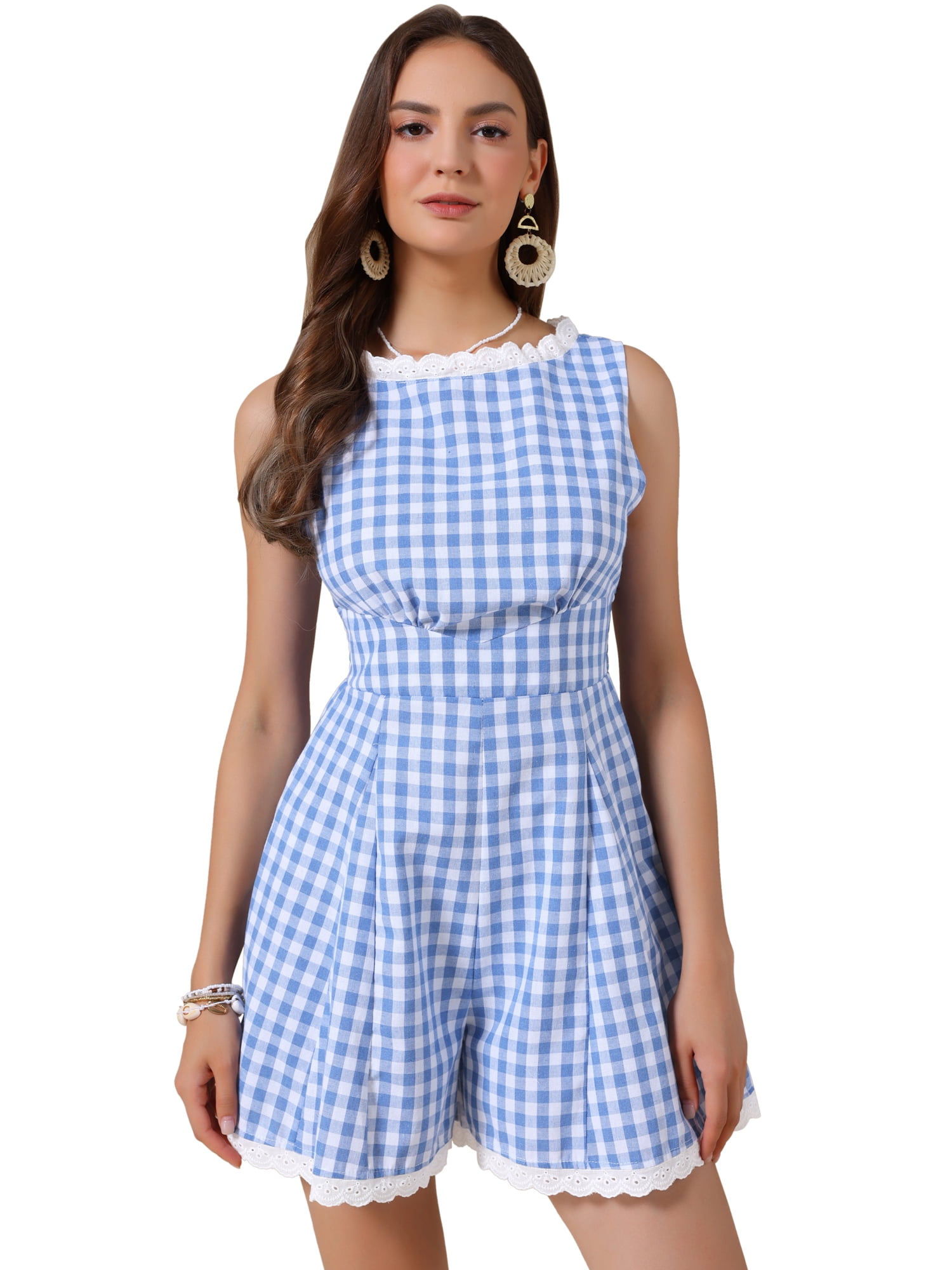 DARING DIVA Women's Stylish with Lace Trim and Smocked Waist Small Light Blue