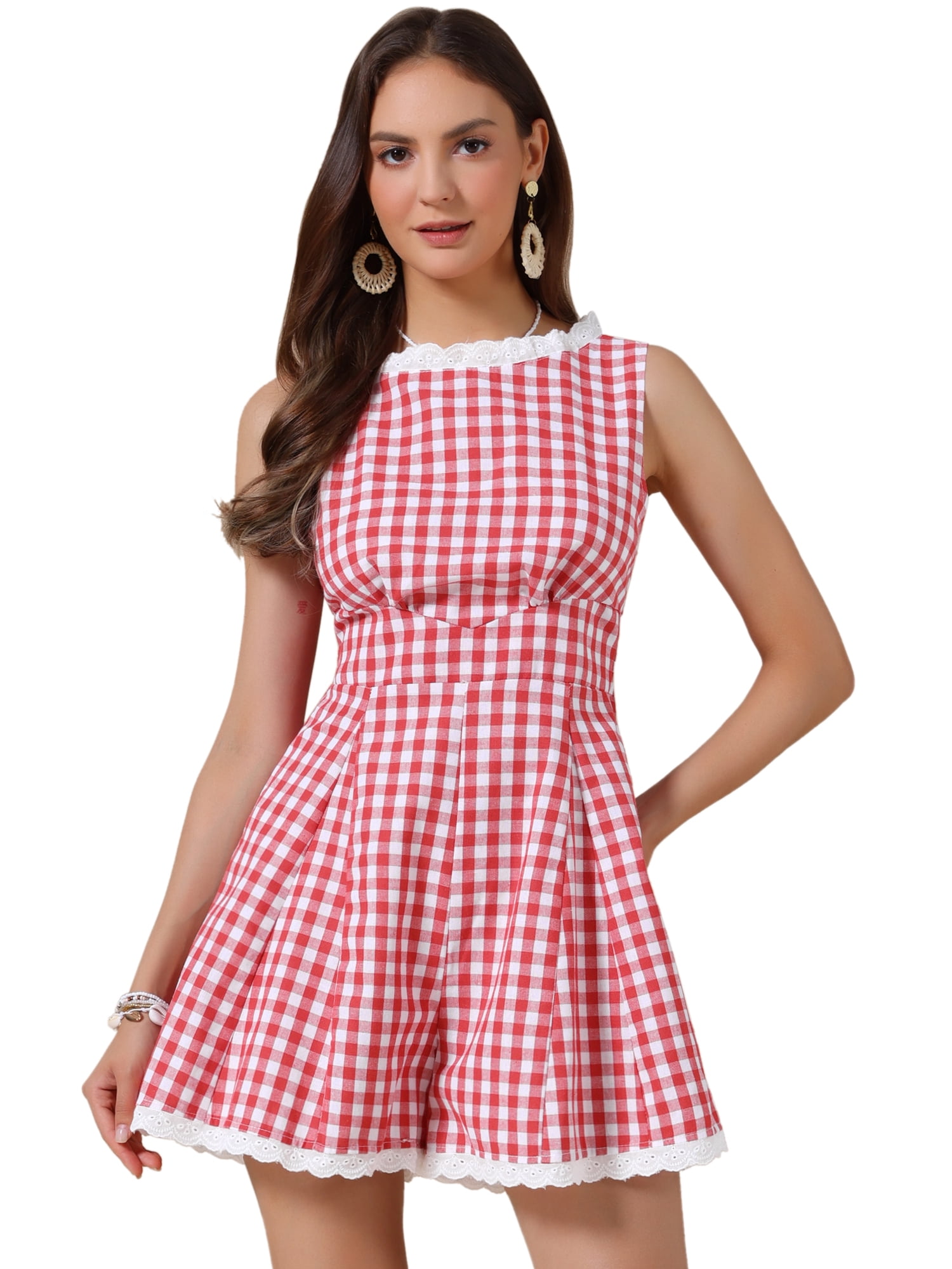 DARING DIVA Women's Stylish with Lace Trim and Smocked Waist X-Small Red