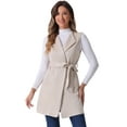 thumbnail image 1 of DARING DIVA Women's Suede Lapel Collar Tie Waist Blazer Jackets XL Beige, 1 of 6
