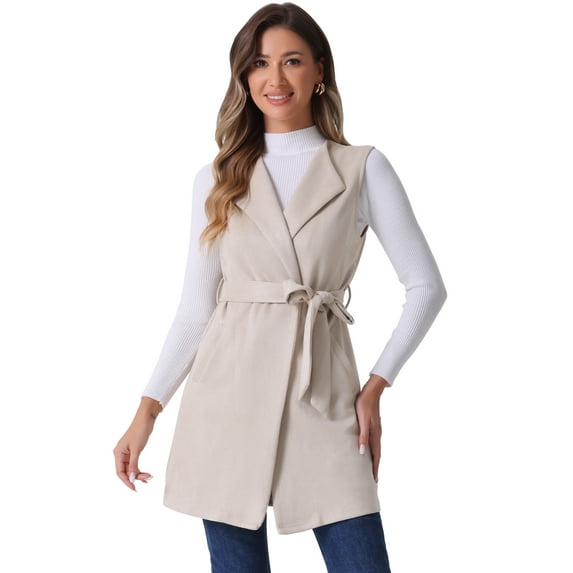 DARING DIVA Women's Suede Lapel Collar Tie Waist Blazer Jackets XL Beige