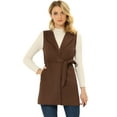 thumbnail image 1 of DARING DIVA Women's Suede Lapel Collar Tie Waist Blazer Jackets XS Brown, 1 of 6