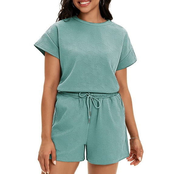 DARING DIVA Women's Summer 2 Pieces Outfits Short Sleeve Tops Shorts L Green