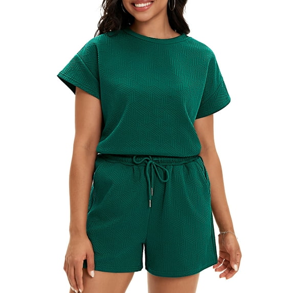 DARING DIVA Women's Summer 2 Pieces Outfits Short Sleeve Tops Shorts S Dark Green