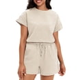 thumbnail image 1 of DARING DIVA Women's Summer 2 Pieces Outfits Short Sleeve Tops Shorts XL Khaki, 1 of 7