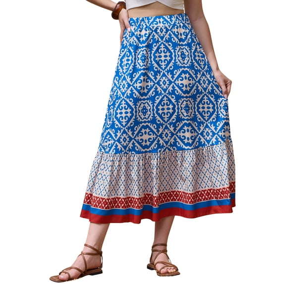 DARING DIVA Women's Summer Beach Graphic Midi Western Skirts Large Blue