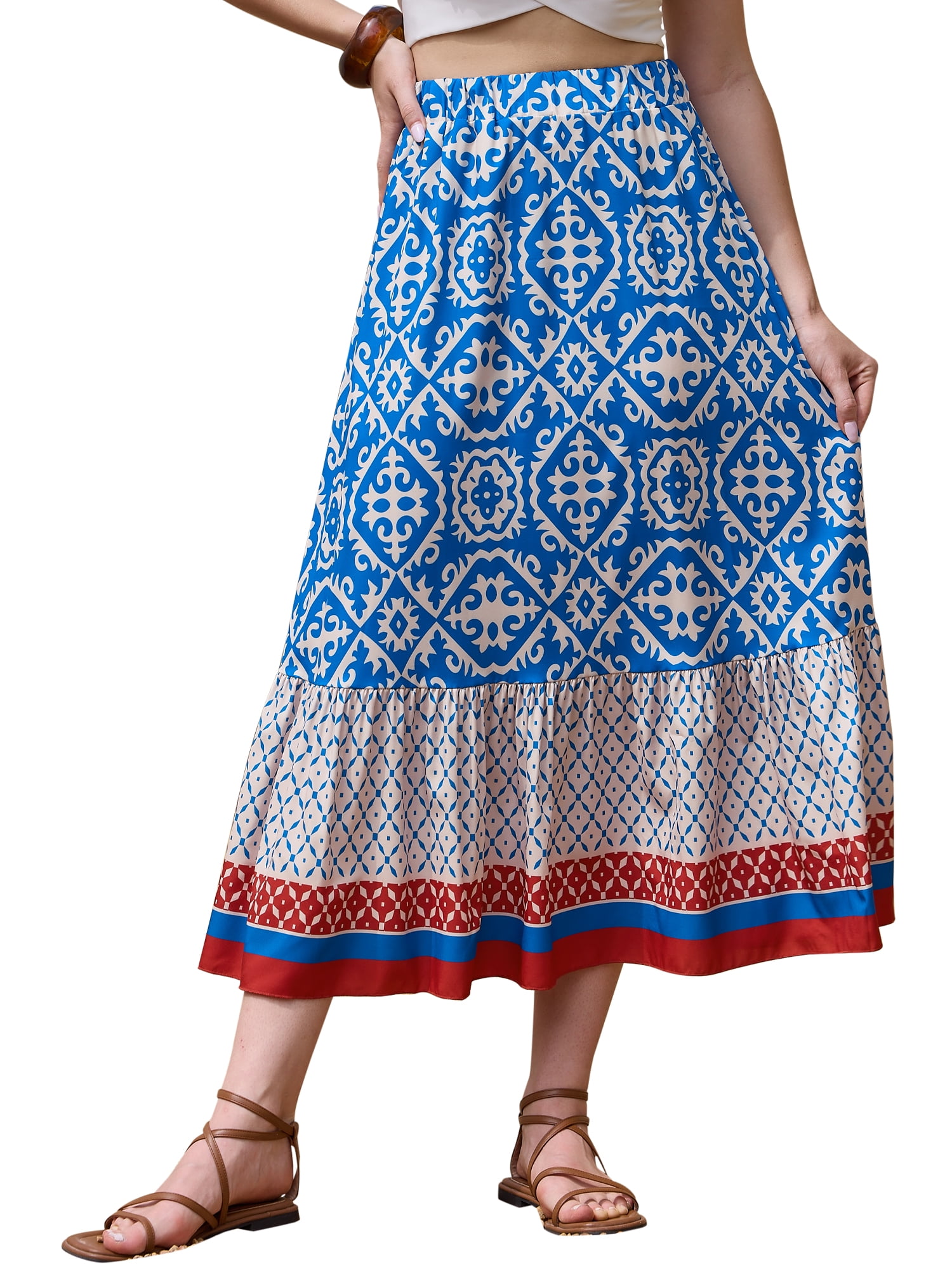 DARING DIVA Women's Summer Beach Graphic Midi Western Skirts X-Large Blue