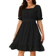 thumbnail image 1 of DARING DIVA Women's Summer Casual Square Neck Puff Short Sleeve Ruffle Dress S Black, 1 of 5