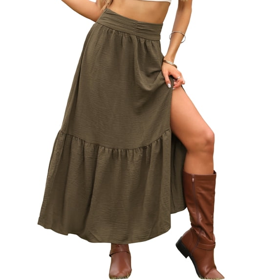DARING DIVA Women's Summer High Waisted A Line Casual Long Maxi Skirts Medium Brown