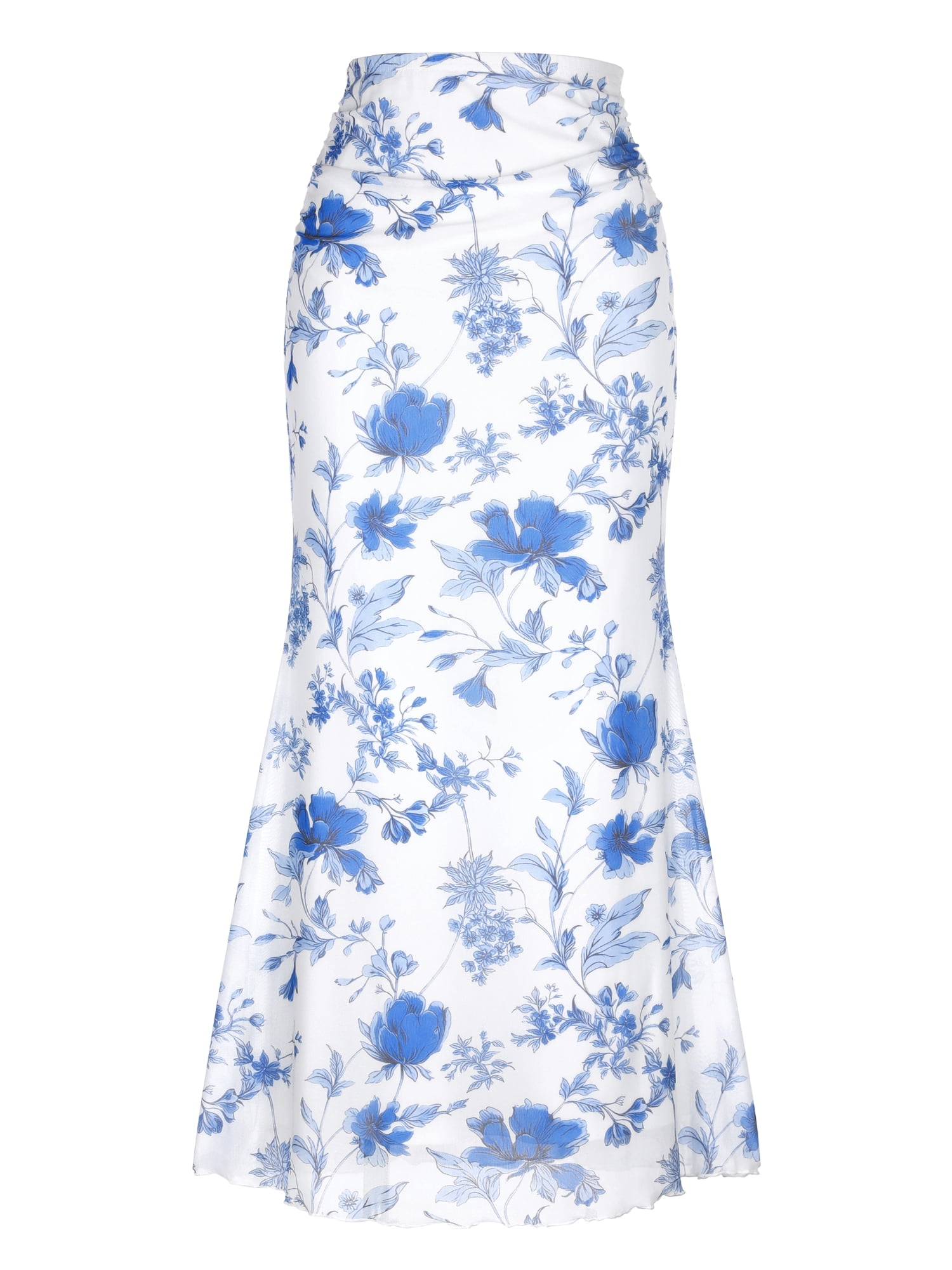 DARING DIVA Women's Floral Mesh Maxi 2026 High Waisted Boho Skirt X-Large White Blue