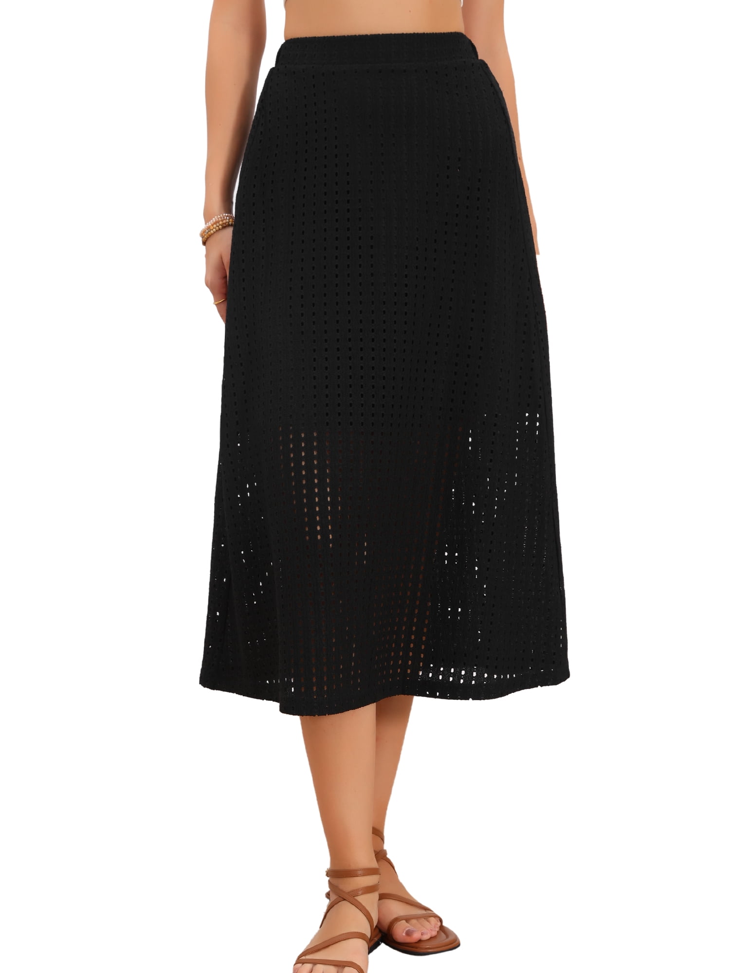 DARING DIVA Women's Summer Long Skirt Eyelet Beach Midi Skirt Small Black