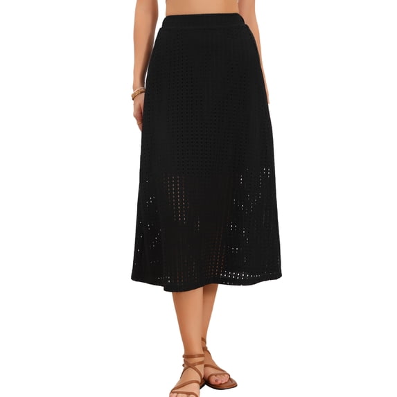 DARING DIVA Women's Summer Long Skirt Eyelet Beach Midi Skirt X-Small Black