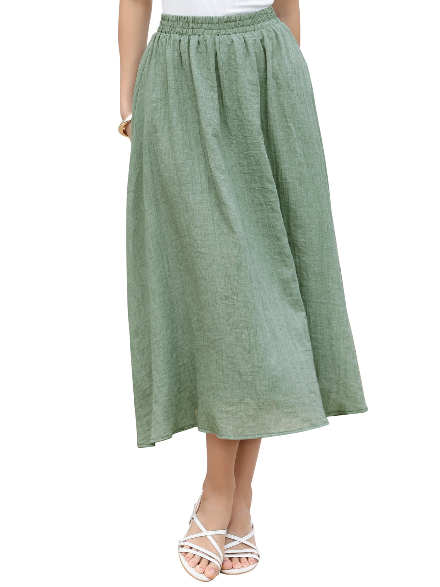 DARING DIVA Women's Summer Maxi Elastic A Line Swing Long Skirts X-Small Green