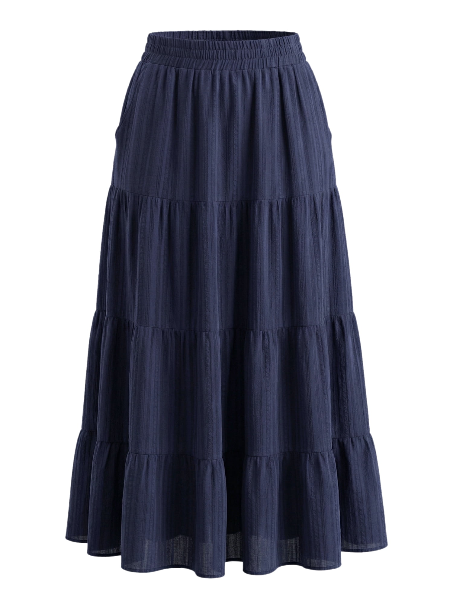 DARING DIVA Women's Summer Maxi Skirts Flowy Ruffle A-Line Skirt Large Dark Blue