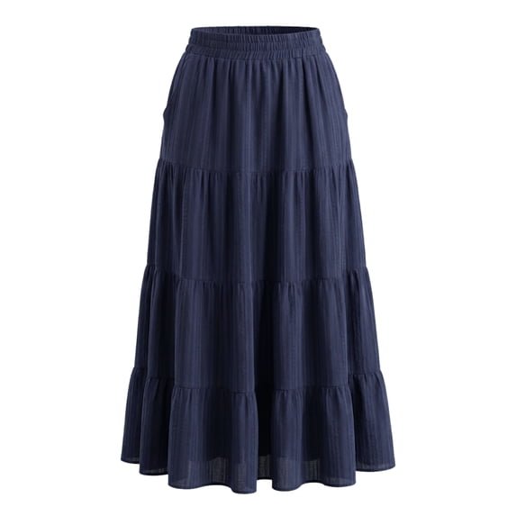 DARING DIVA Women's Summer Maxi Skirts Flowy Ruffle A-Line Skirt X-Small Dark Blue