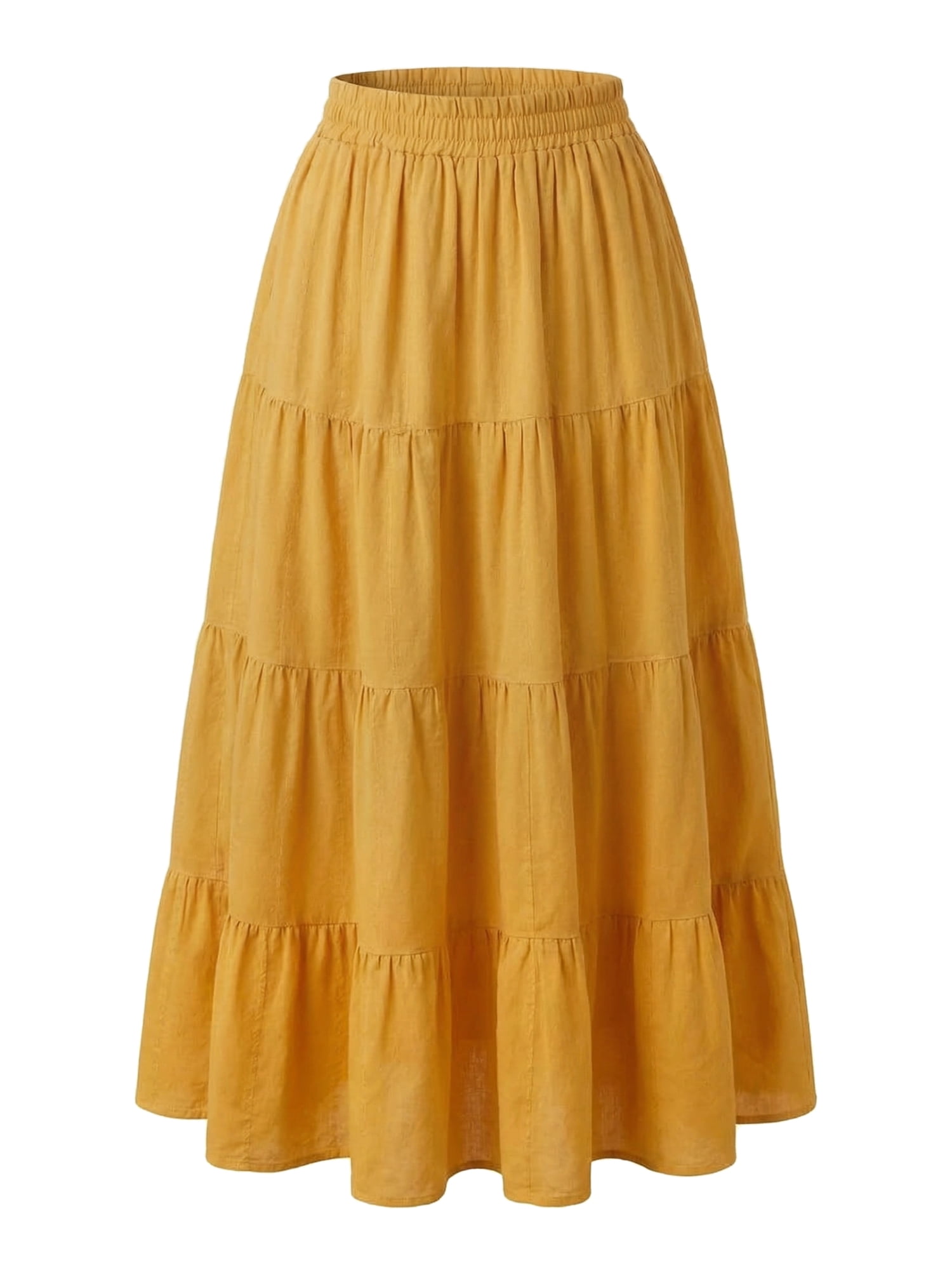 DARING DIVA Women's Summer Maxi Skirts Flowy Ruffle A-Line Skirt X-Small Yellow