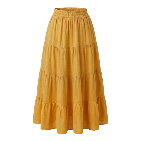 DARING DIVA Women's Summer Maxi Skirts Flowy Ruffle A-Line Skirt X-Small Yellow