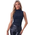 thumbnail image 1 of DARING DIVA Women's Summer Mock Neck Ruched Semi Sheer Y2K Tank Tops XL Dark Blue, 1 of 6