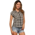 thumbnail image 1 of DARING DIVA Women's Summer Plaid Short Sleeves Button Down Shirts M Black White, 1 of 6