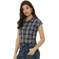 thumbnail image 1 of DARING DIVA Women's Summer Plaid Short Sleeves Button Down Shirts M Navy Blue, 1 of 6