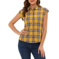 thumbnail image 1 of DARING DIVA Women's Summer Plaid Short Sleeves Button Down Shirts M Yellow, 1 of 6