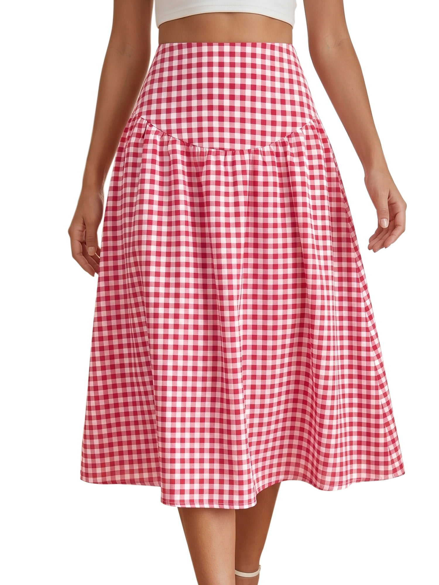 DARING DIVA Women's Summer Retro Below Knee Length Flared Skirts Large Red