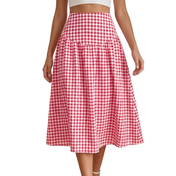 DARING DIVA Women's Summer Retro Below Knee Length Flared Skirts X-Small Red