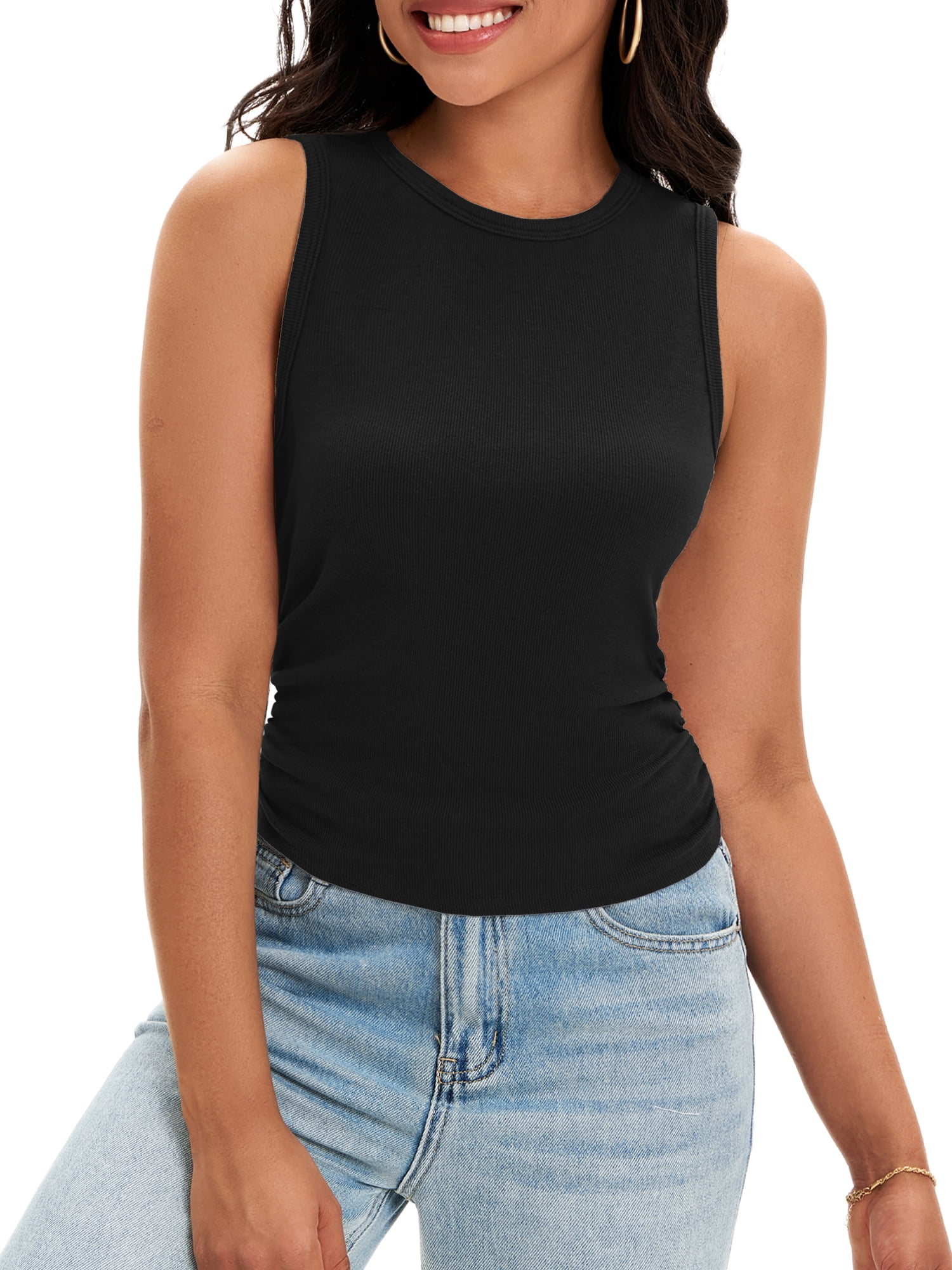 DARING DIVA Women's Summer Ribbed High Neck Casual Basic Tank Tops M Black